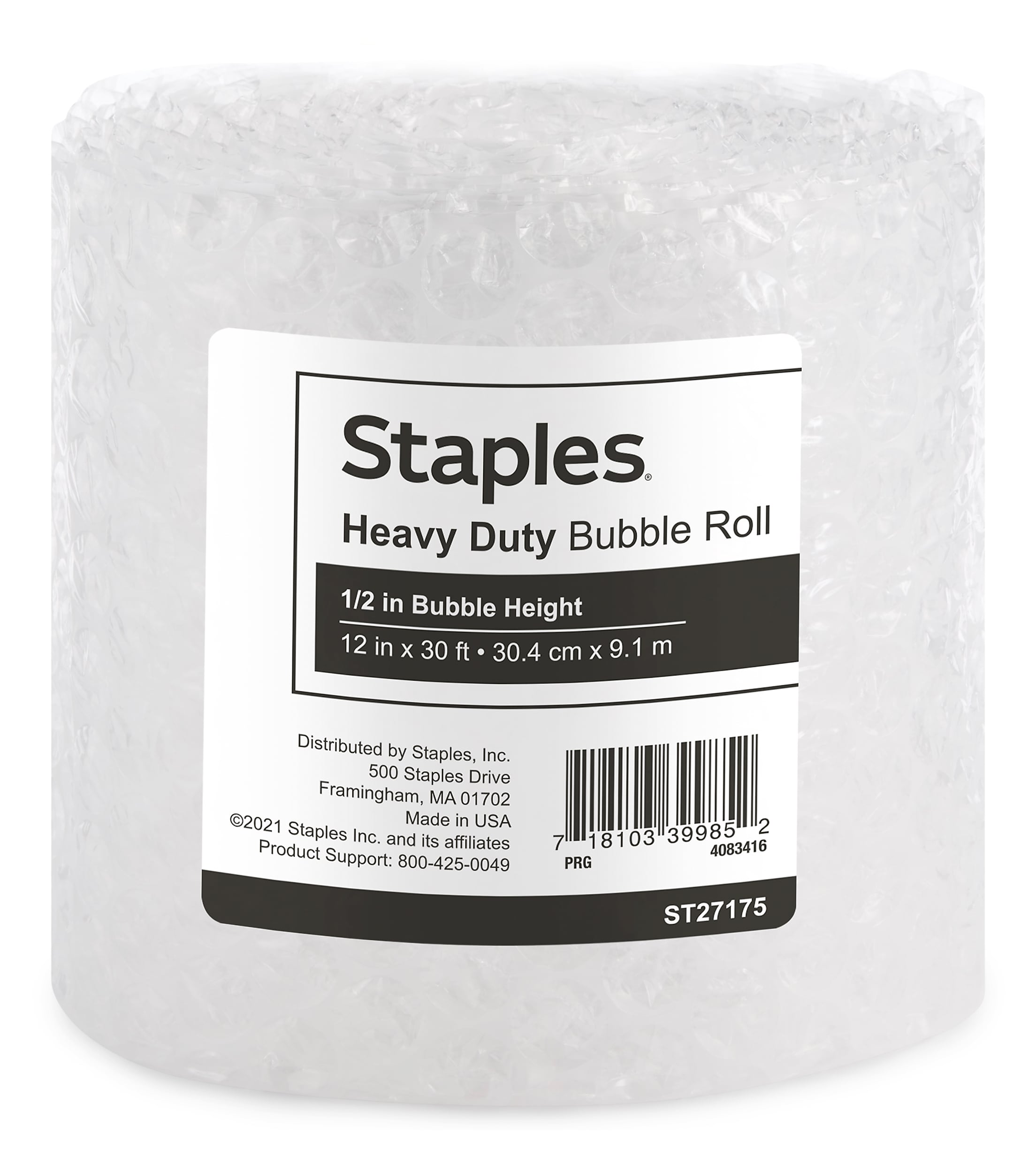 Staples 1/2" Bubble Roll, 12" x 30', Clear (4069423)
