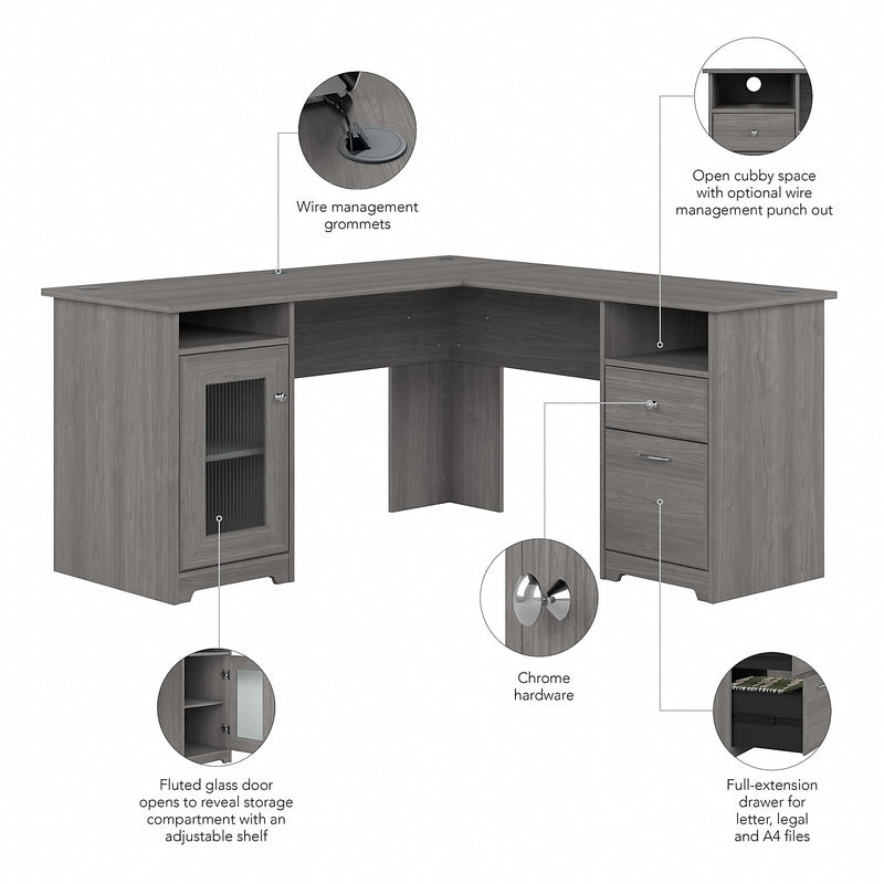 Bush Furniture Cabot 60"W Wood L-Shaped Computer Desk, Modern Gray (WC31330K)