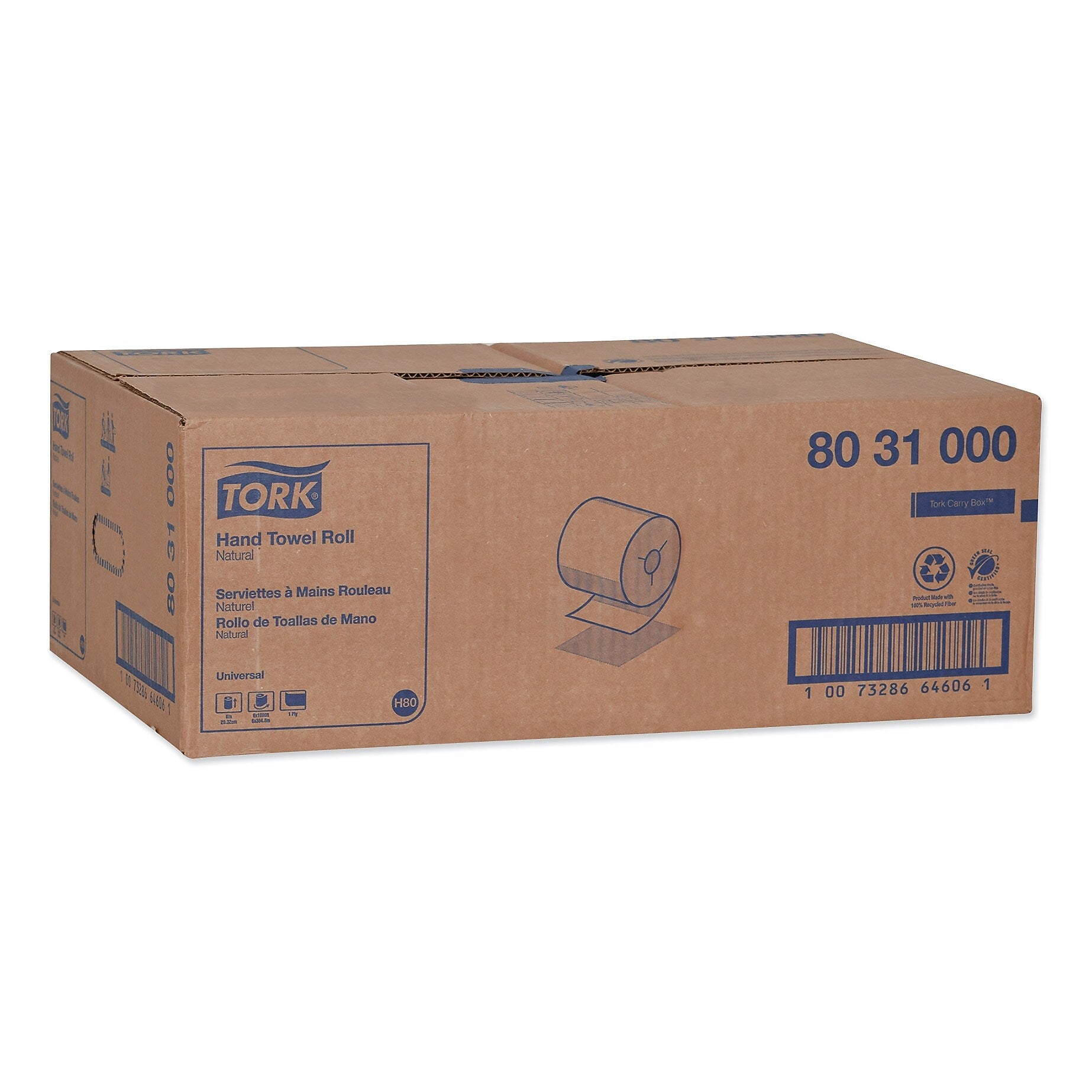 Tork Universal Hand Towel Roll, Notched, 1-Ply, 8" x 1,000 ft, Natural, 6 Rolls/Carton