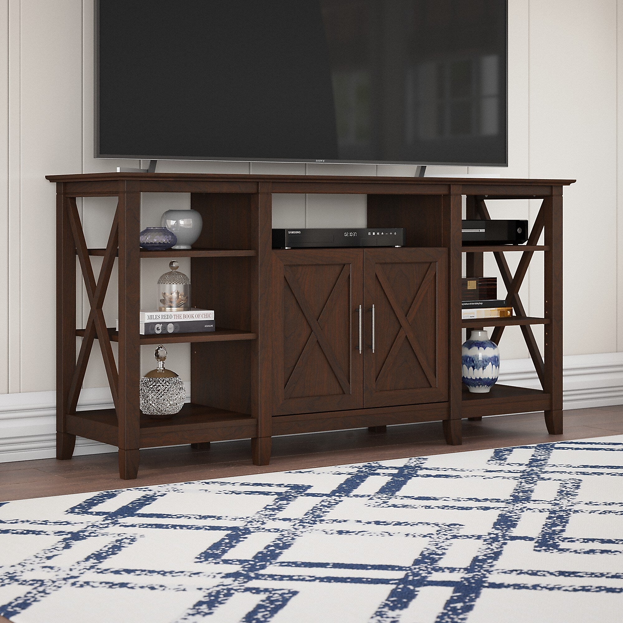 Bush Furniture Key West Console TV Stand, Screens up to 65", Bing Cherry (KWV160BC-03)