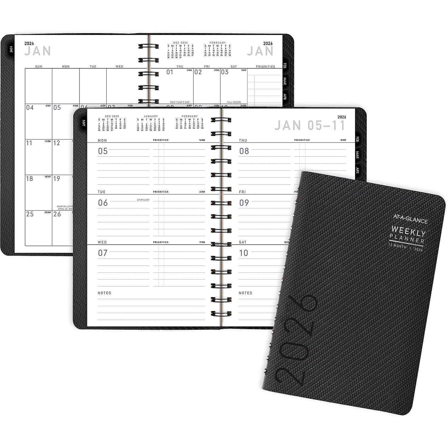 2026 AT-A-GLANCE Contemporary 5" x 8" Weekly & Monthly Planner, Faux Leather Cover, Charcoal (70-100X-45-26)