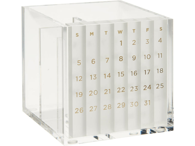Russell+Hazel Bloc 2-Compartment Stackable Acrylic Pencil Cup with Monthly Calendar, Clear/Gold (93917)
