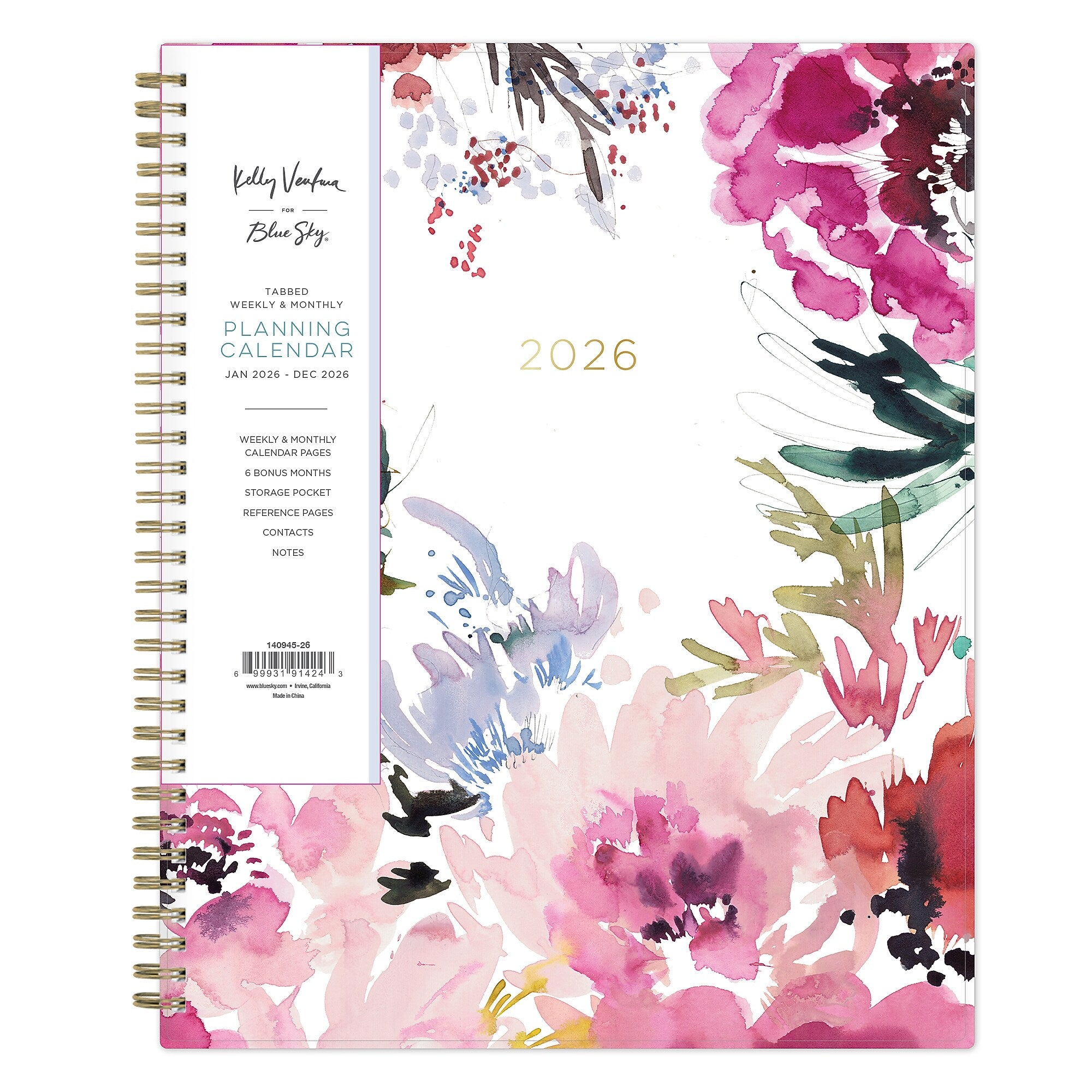 Planning Calendar KV Magenta Blooms PP 5x8 RY26 Wkly/Mthly Safety Wirebound -
