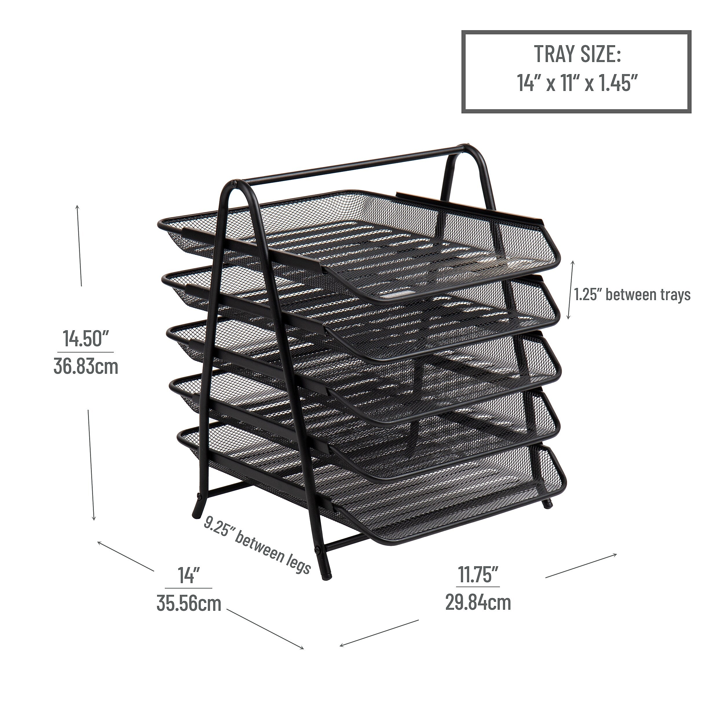 Mind Reader Metal 5-Tier Stackable Paper Desk Tray Organizer, Black, 2/Pack (5TPAP2PK-BLK)