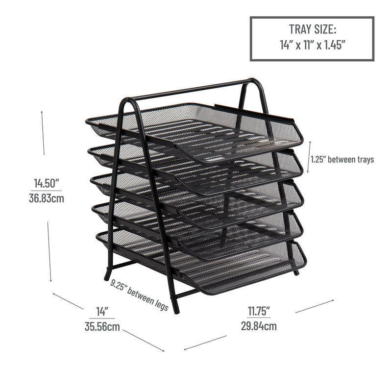Mind Reader Metal 5-Tier Stackable Paper Desk Tray Organizer, Black, 2/Pack (5TPAP2PK-BLK)
