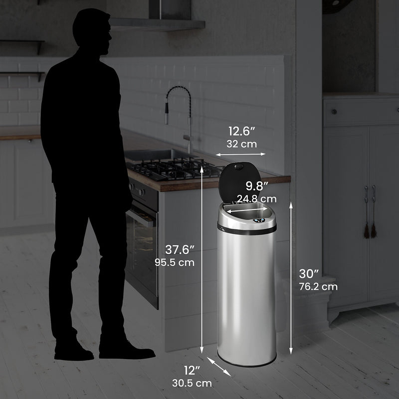 iTouchless Stainless Steel Round Sensor Trash Can with AbsorbX Odor Control System, 13 Gal., Silver (IT13RCB)