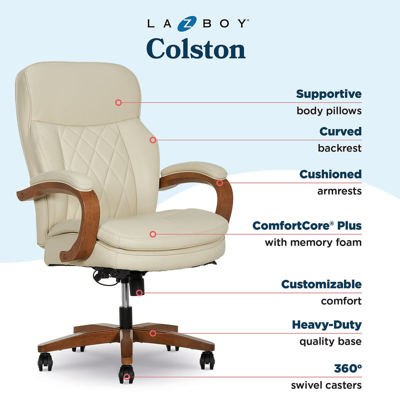 La-Z-Boy Colston Ergonomic Vegan Leather Swivel Executive Chair, Cream (60120-CRM)