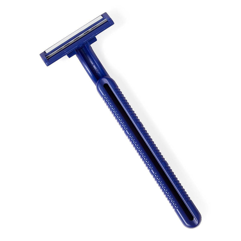 Medline Twin Blade Facial Razors with Lube Strip, Blue, 10/Pack (BRN1323H)