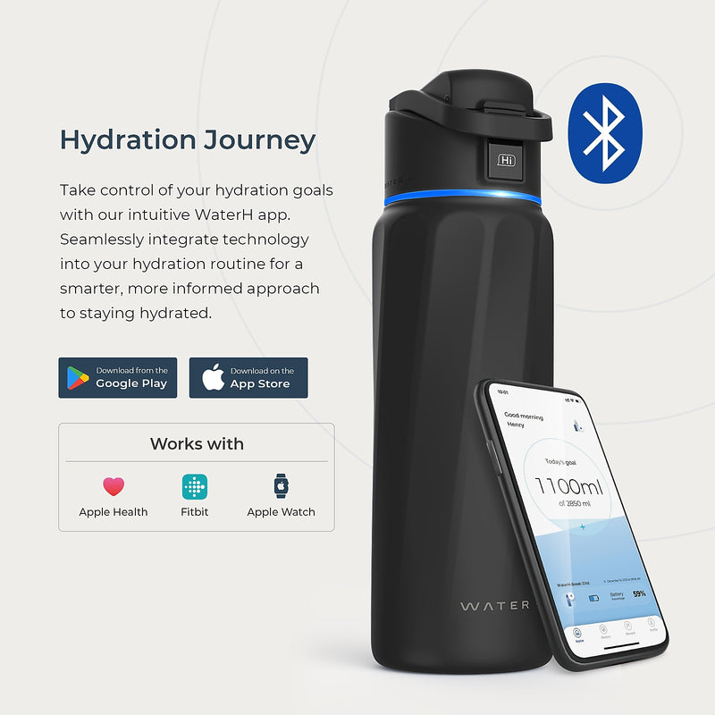 WaterH BOOST Stainless Steel Triple Wall Insulated Smart Water Bottle, 32 oz., Black (B003BK)