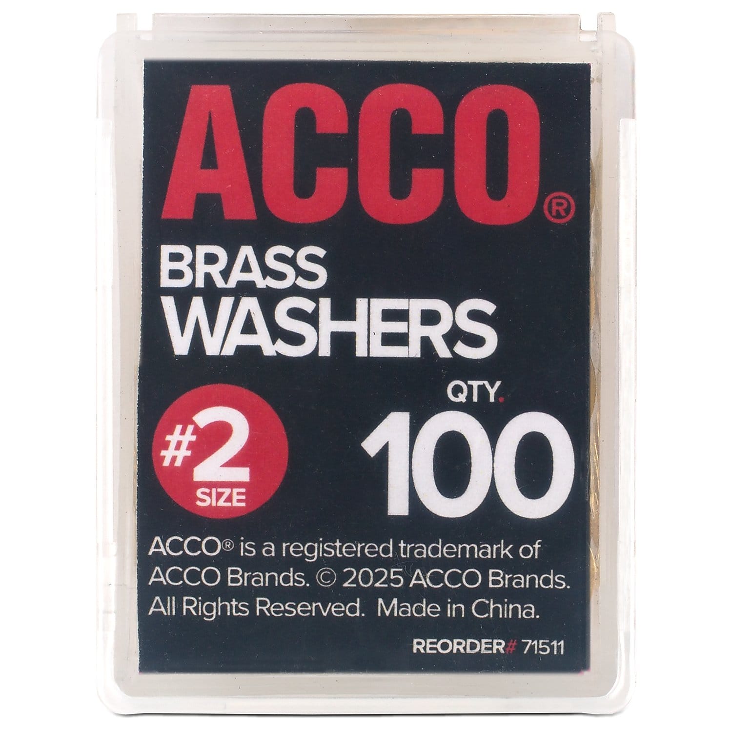 ACCO Washers, 15/32", Brass, 100/Box (ACC71511)