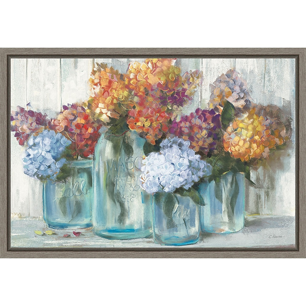 Amanti Art Fall Hydrangeas in Glass Jar Crop by Carol Rowan Framed Canvas Wall Art Print, 23" x 16" (A42674676308)