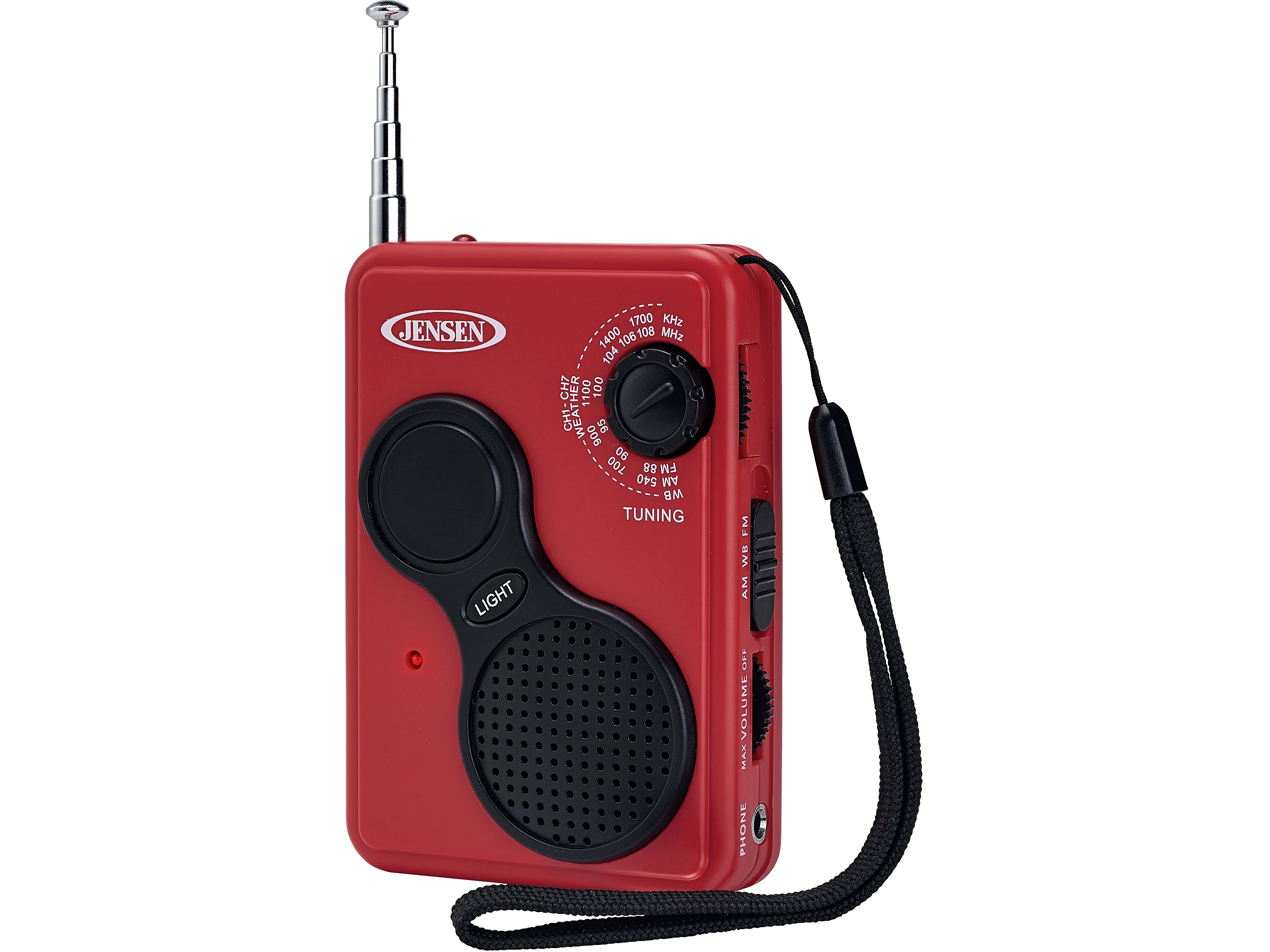 Jensen Wireless AM/FM Weather Band Radio with Flashlight, Red/Black (JEP-100)