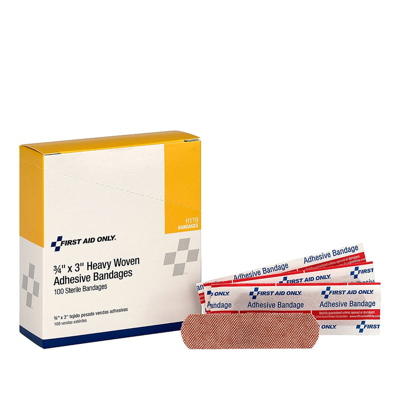 First Aid Only 0.75" x 3" Heavy Woven Fabric Bandages, 100/Box (H119)