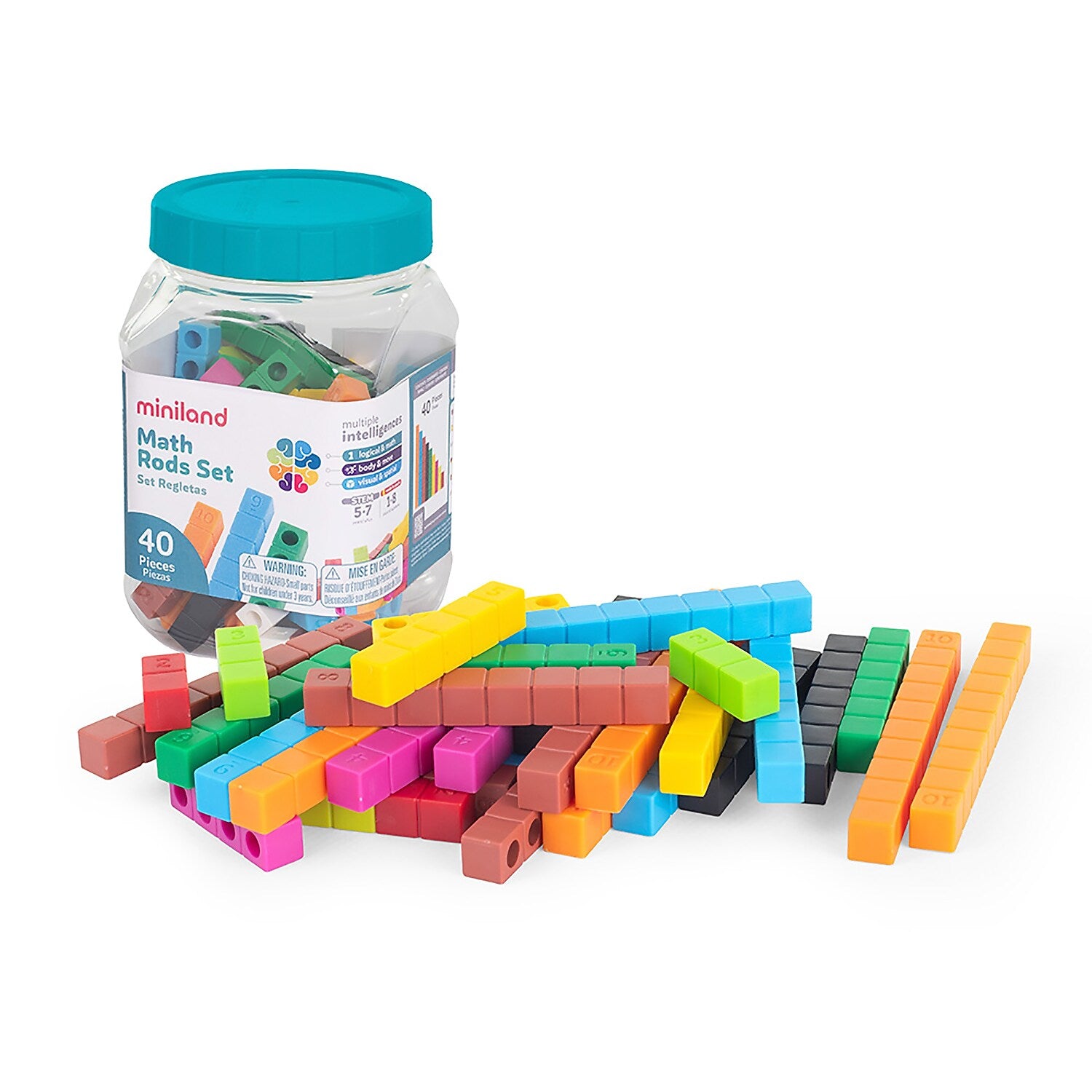Miniland Math Rods Set, Multicolored, 40/Set (MLE95165)
