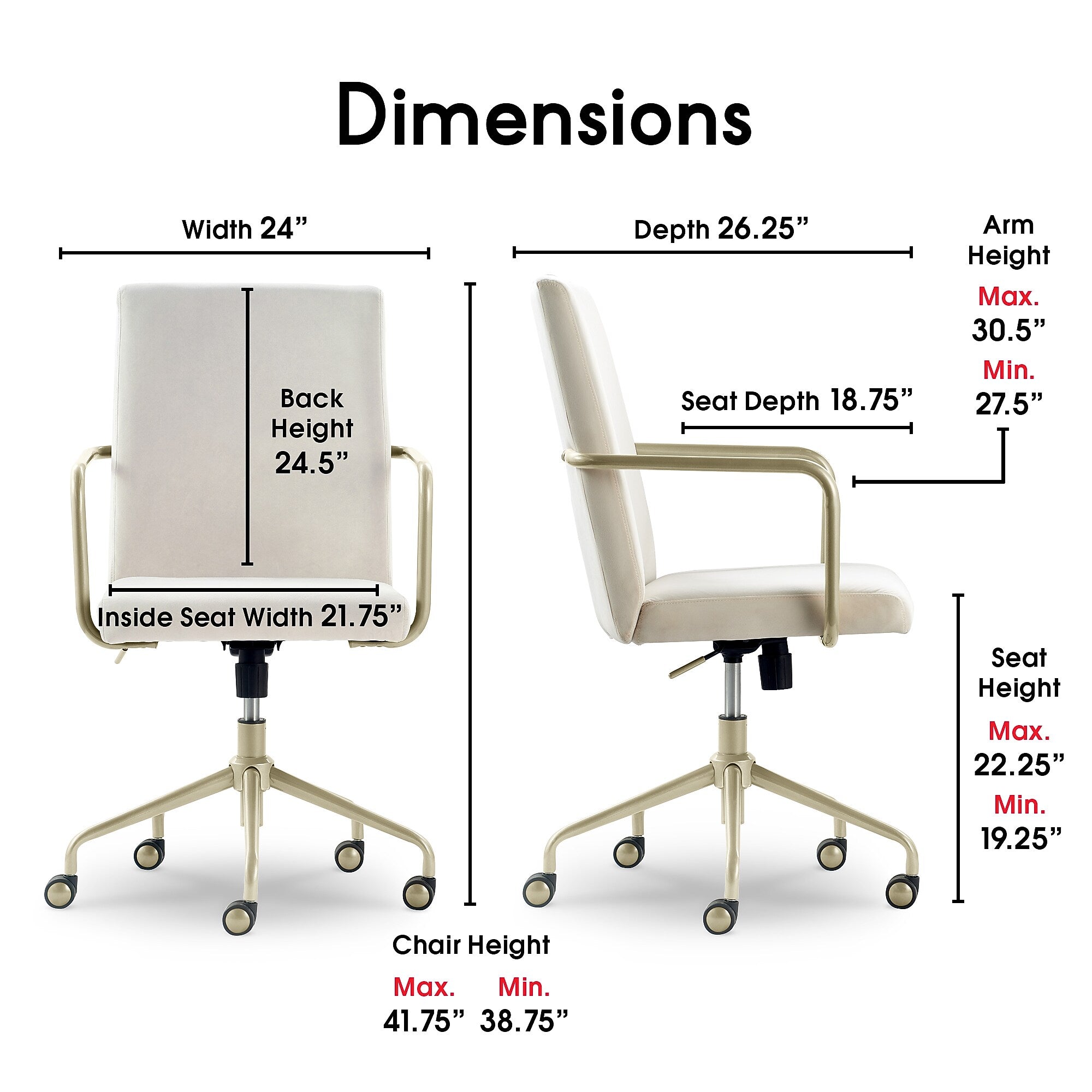 Elle Decor Giselle Fabric Computer and Desk Chair, Cream/Gold (CHR10058D)