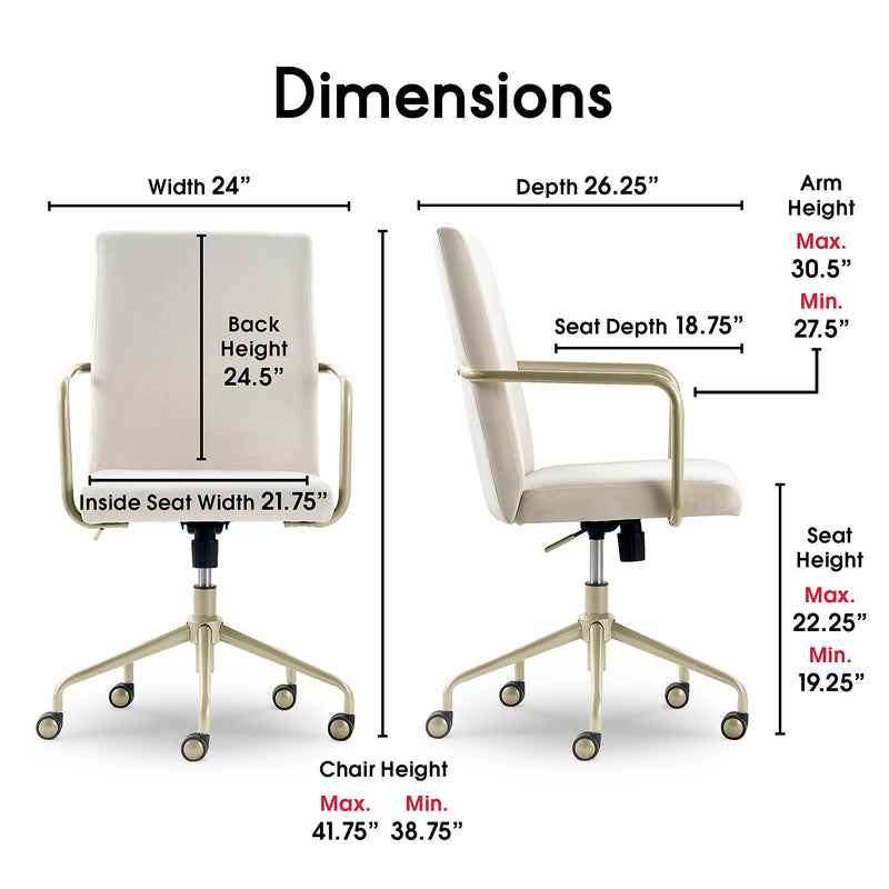 Elle Decor Giselle Fabric Computer and Desk Chair, Cream/Gold (CHR10058D)