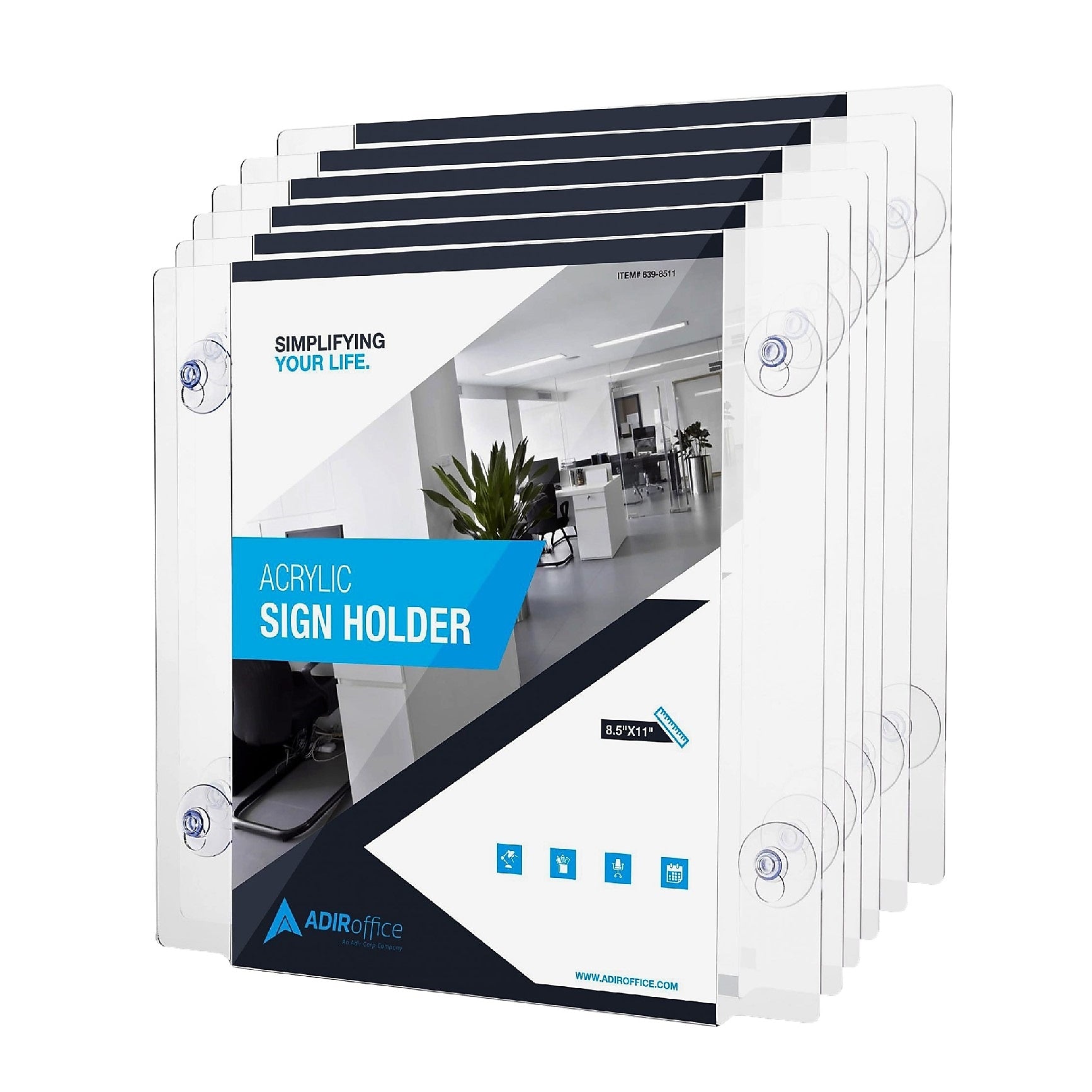 AdirOffice Window Sign Holder, 8.5" x 11", Vertical/Horizontal, Side Loading, Clear Acrylic, 24/Pack (639-8511-WSH-24)