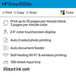 HP Envy 6555e Wireless Color All-In-One Inkjet Printer, Scan, Copy, Best for Home, 3 Months FREE Ink with HP+ (714N5A)