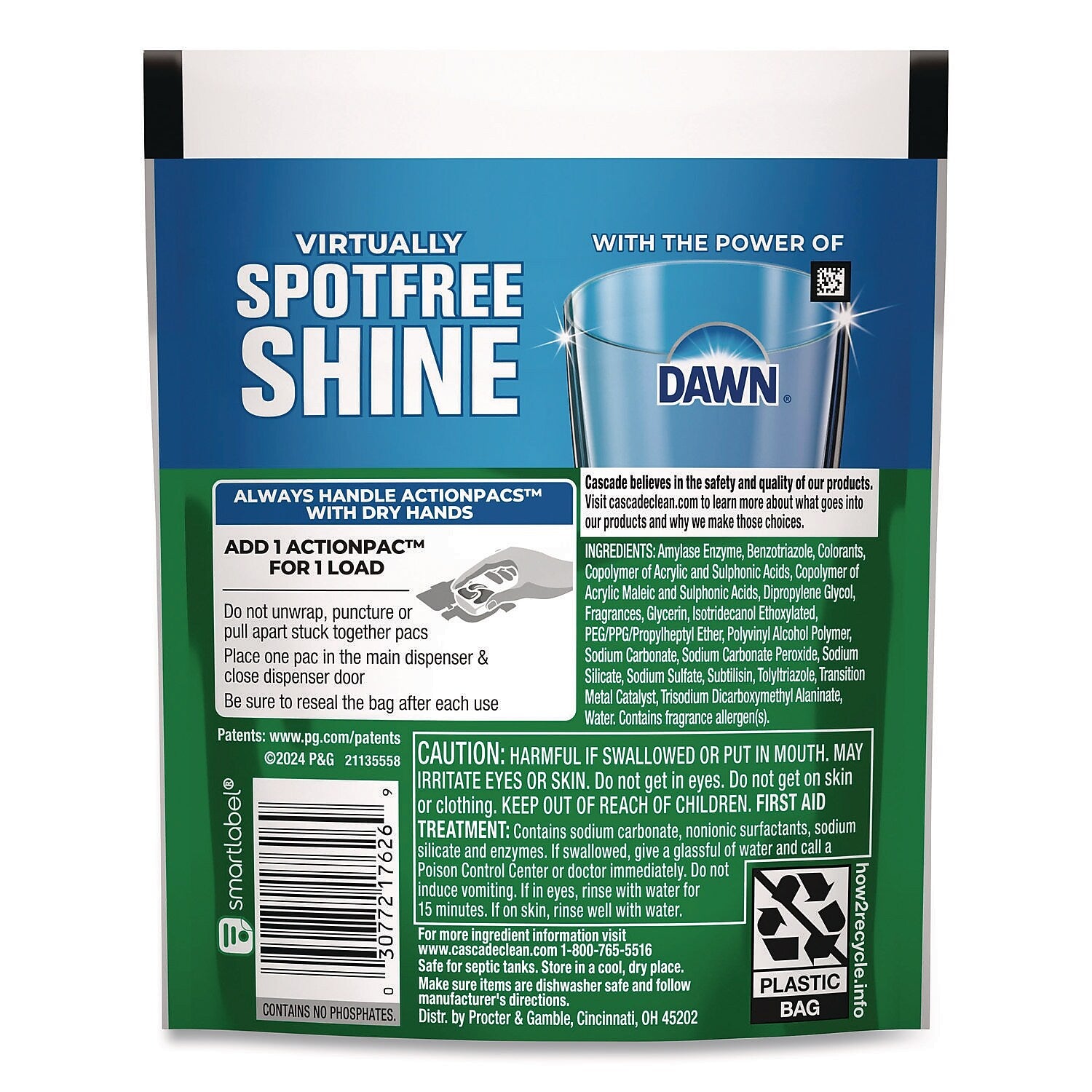 Cascade Complete ActionPacs Dishwasher Detergent, Fresh Scent, 4 Pacs/Pack, 30 Packs/Carton (80818933)