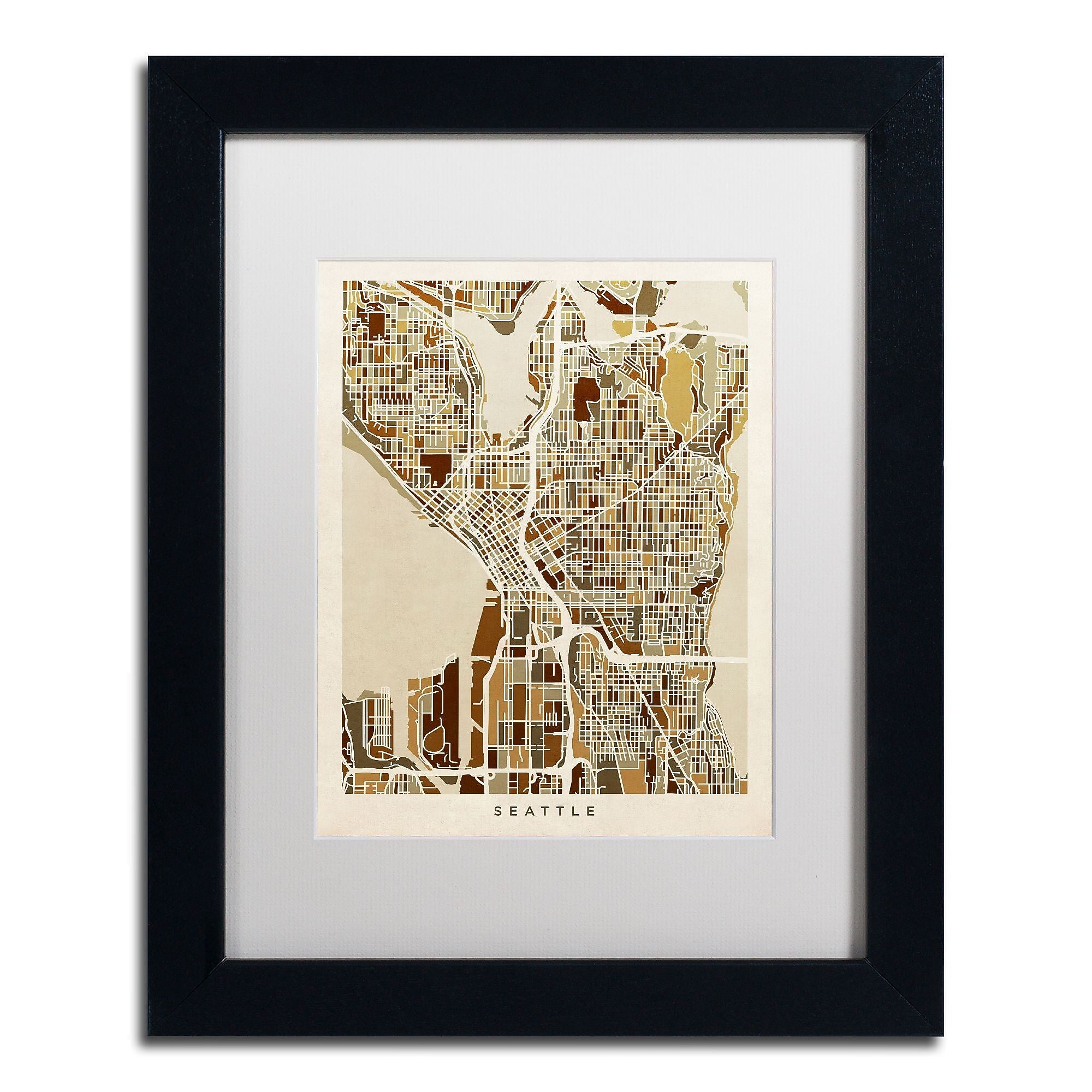 Trademark Fine Art ''Seattle Washington Street Map II'' by Michael Tompsett 11" x 14" (MT0870-B1114MF)