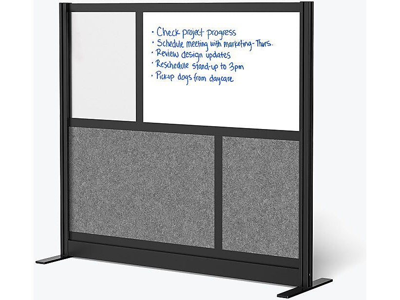 Luxor Workflow Series 4-Panel Freestanding Modular Room Divider System Starter Wall with Whiteboard, 48"H x 53"W, Black/Gray