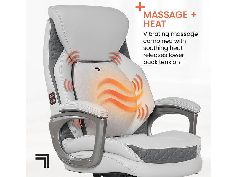 Sharper Image S-600 Active Lumbar Heated Ergonomic Bonded Leather Swivel Executive Massage Chair, Off-White (60098-OWHT)