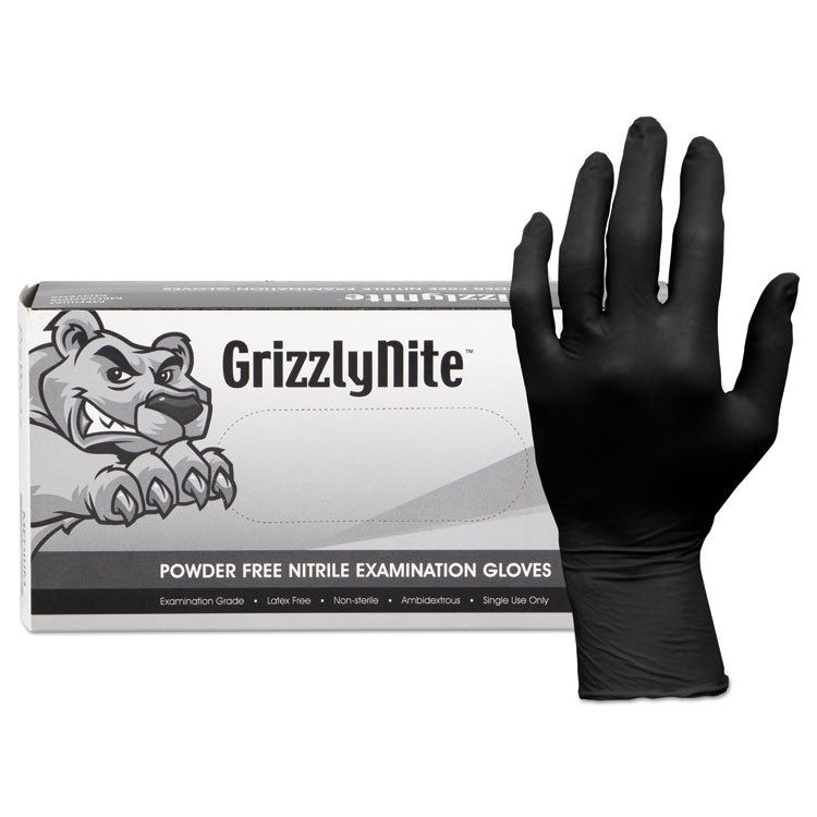 ProWorks GrizzlyNite Nitrile Gloves, Powder-Free, X-Large, 5 mil Thick, Black, 100/Box, 10 Boxes/Carton