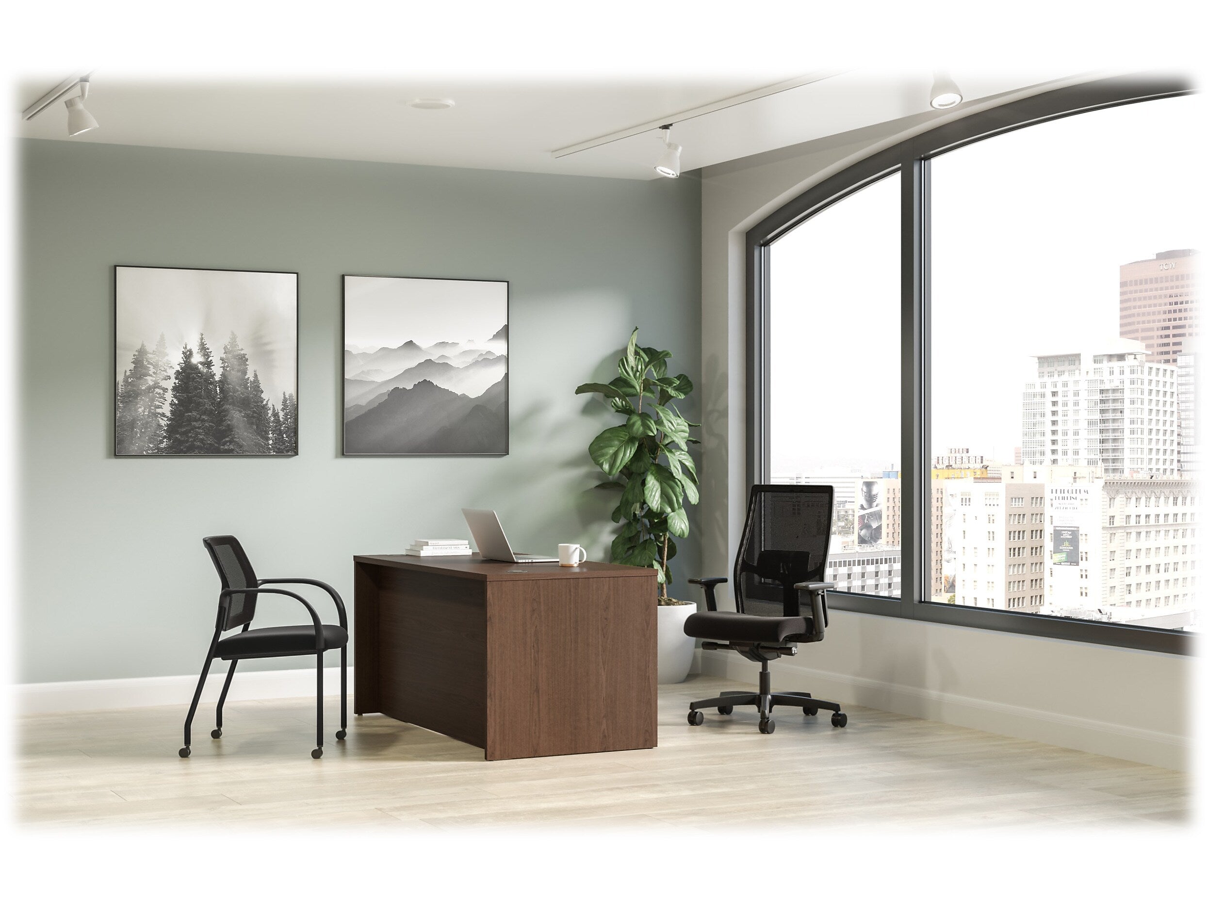 HON Mod 60"W x 30"D Single-Pedestal Desk, Sepia Walnut (HLPLDS60PSSE1)