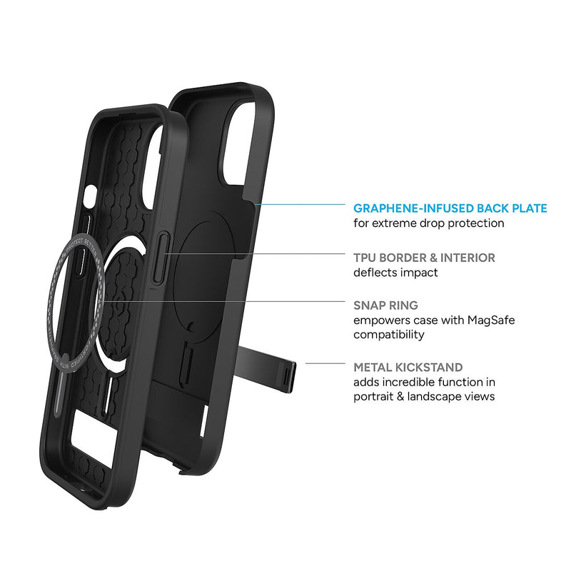 Zagg Denali Snap MagSafe Rugged Case for iPhone 15, Shock Absorbing, Black (702311715)