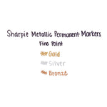 Metallic Fine Point Permanent Markers, Fine Bullet Tip, Gold-Silver-Bronze, 6/pack