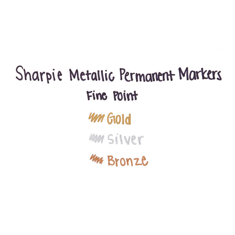 Metallic Fine Point Permanent Markers, Fine Bullet Tip, Gold-Silver-Bronze, 6/pack