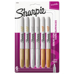 Metallic Fine Point Permanent Markers, Fine Bullet Tip, Gold-Silver-Bronze, 6/pack
