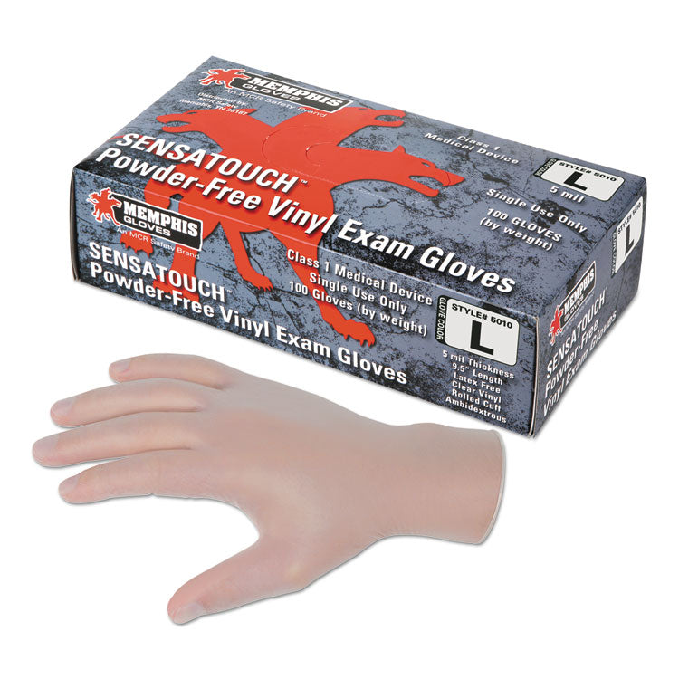 Safety Sensatouch Vinyl Disposable Medical Grade Gloves, Powder-Free, Medium, 5 mil Thick, 9.96" Long, Clear,100/BX, 10 BX/CT