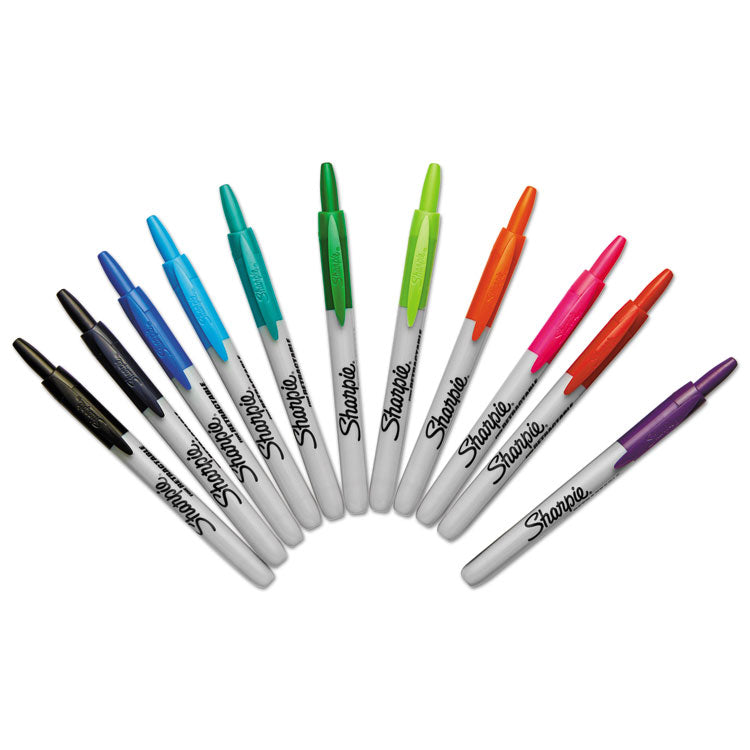 Retractable Permanent Marker, Fine Bullet Tip, Assorted Colors, 12/set