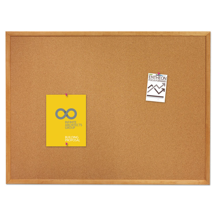 Classic Series Cork Bulletin Board, 36" x 24", Tan Surface, Oak Finished Fiberboard (MDF) Frame