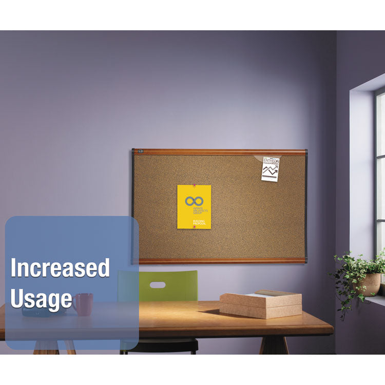 Prestige Colored Cork Bulletin Board, 36" x 24", Brown Surface, Light Cherry Finished Fiberboard/Plastic Frame