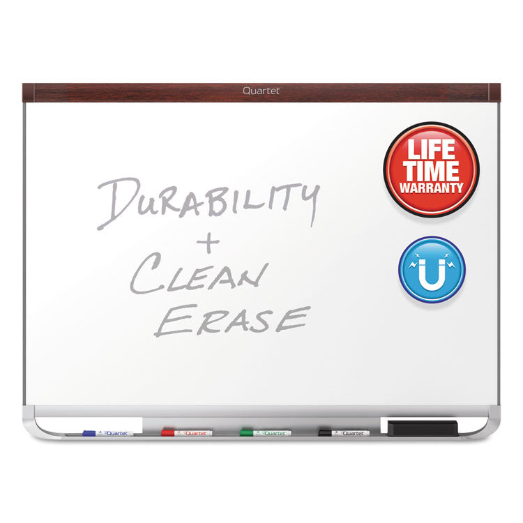 Prestige 2 DuraMax Magnetic Porcelain, 48" x 36", White Surface, Mahogany Finished Fiberboard/Plastic Frame