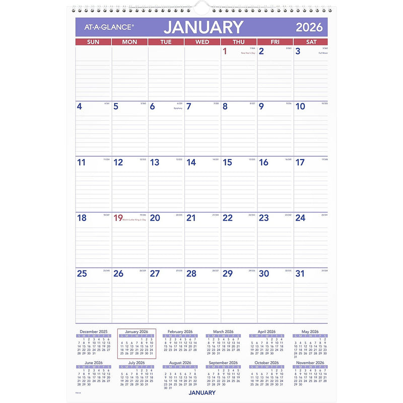 2026 AT-A-GLANCE 15.5" x 22.75" Monthly Wall Calendar, White/Purple (PM3-28-26)
