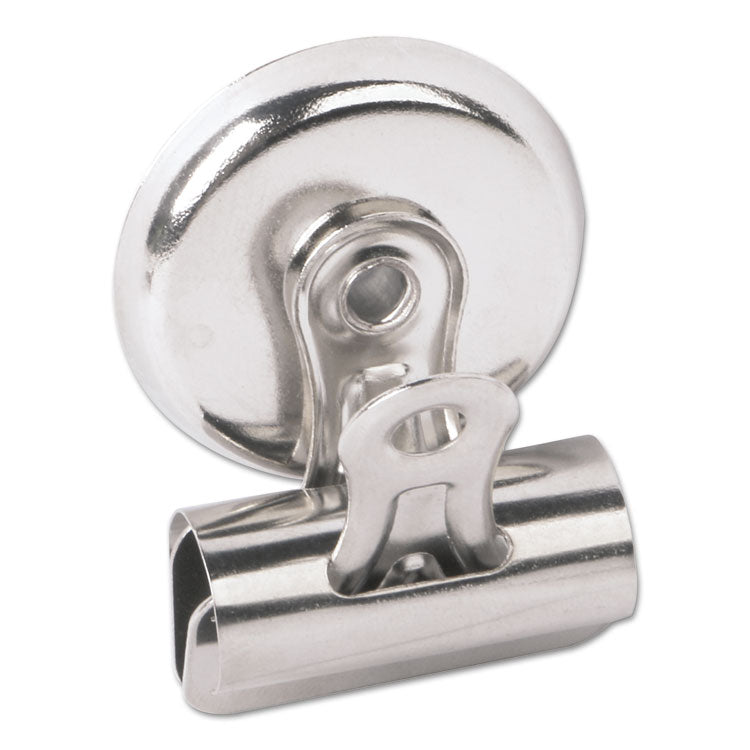 Bulldog Magnetic Clips, Medium, Nickel, 12/Pack