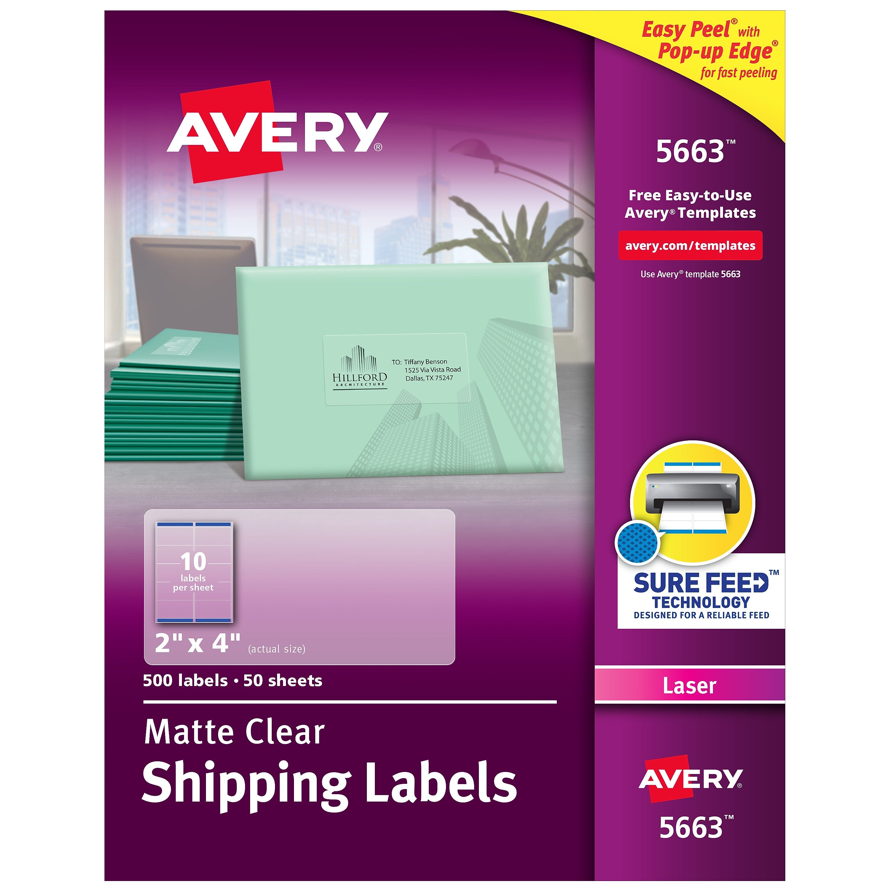 Avery Easy Peel Laser Shipping Labels, 2" x 4", Clear, 500 Labels/Box (5663)