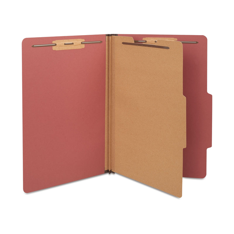 Staples® 30% Recycled Pressboard Classification Folder, 1-Dividers, 1 3/4" Expansion, Legal Size, Red, 10/Box (ST18337/TR18337)