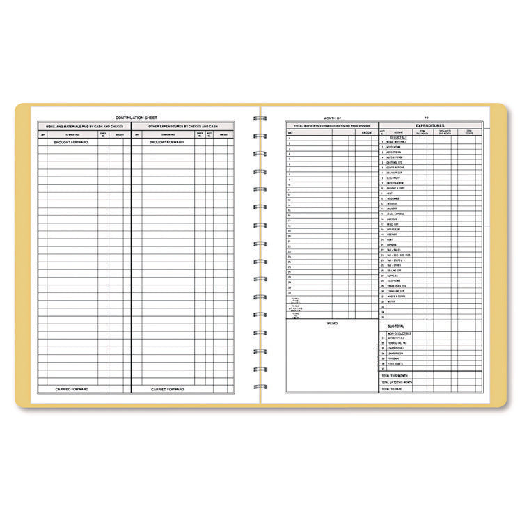 Simplified Monthly Bookkeeping Record, 4 Column Format, Tan Cover, 11 X 8.5 Sheets, 128 Sheets/book
