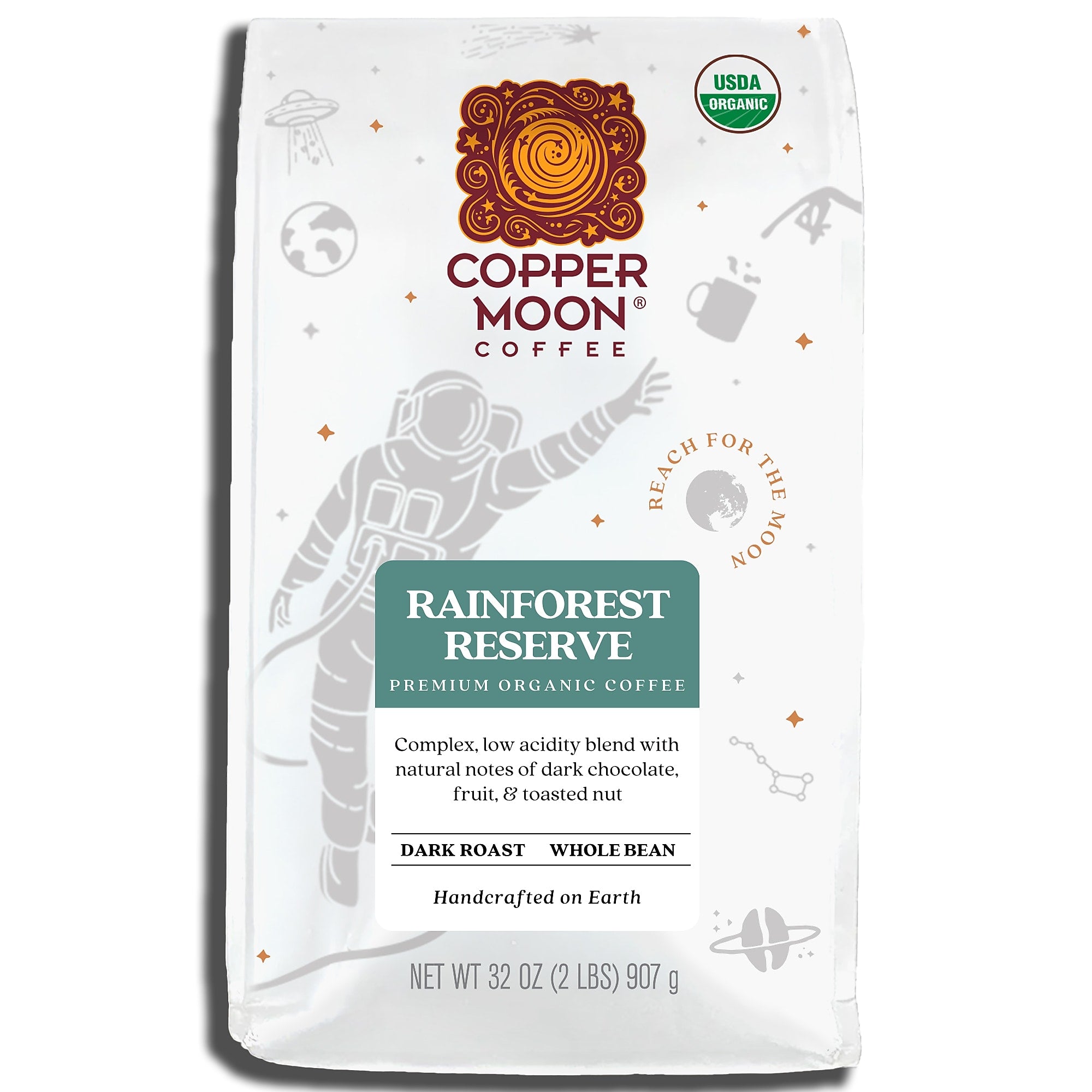 Copper Moon Rainforest Reserve Organic Beans Coffee, Dark Roast, 32 oz. (260158 - BAG)