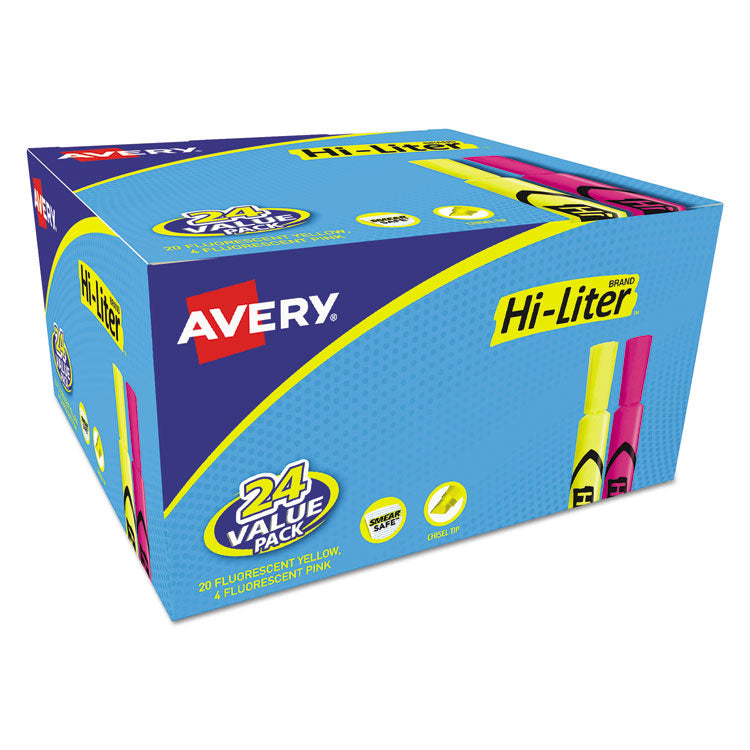 Hi-Liter Desk-Style Highlighter Value Pack, Assorted Ink Colors, Chisel Tip, Assorted Barrel Colors, 24/pack