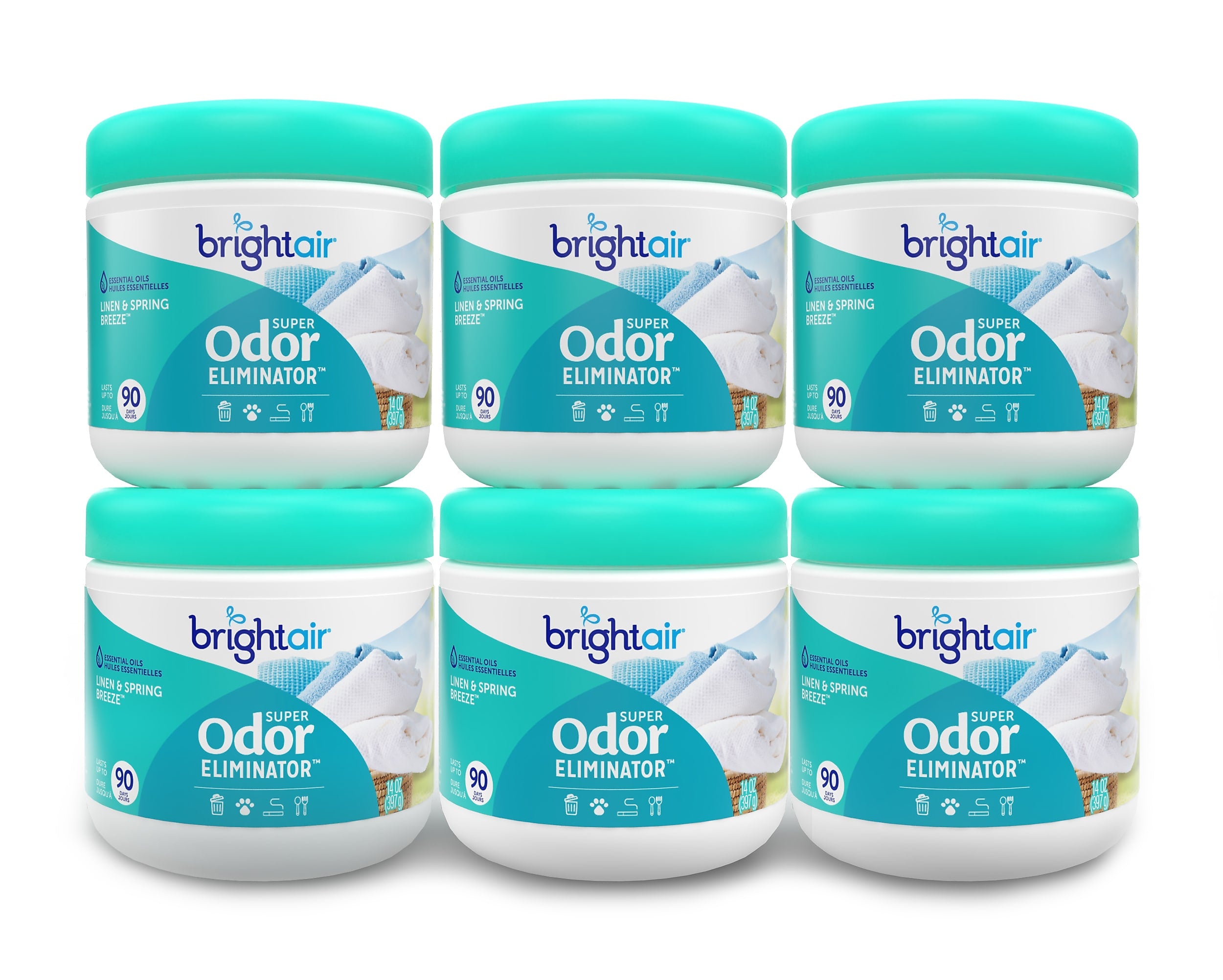 Bright Air Air Freshener Gel, Linen & Spring Breeze Scent, 14 oz., 6/Carton (901046CT)
