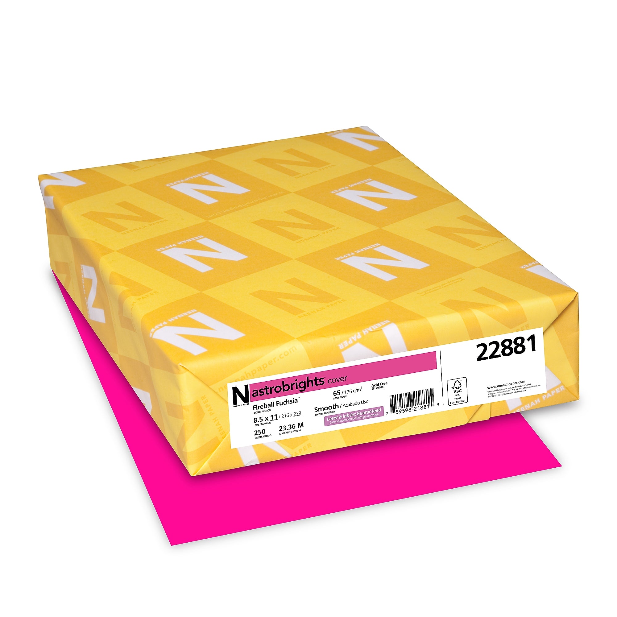 Astrobrights 65 lb. Cardstock Paper, 8.5" x 11", Fireball Fuchsia, 250 Sheets/Pack (22881)