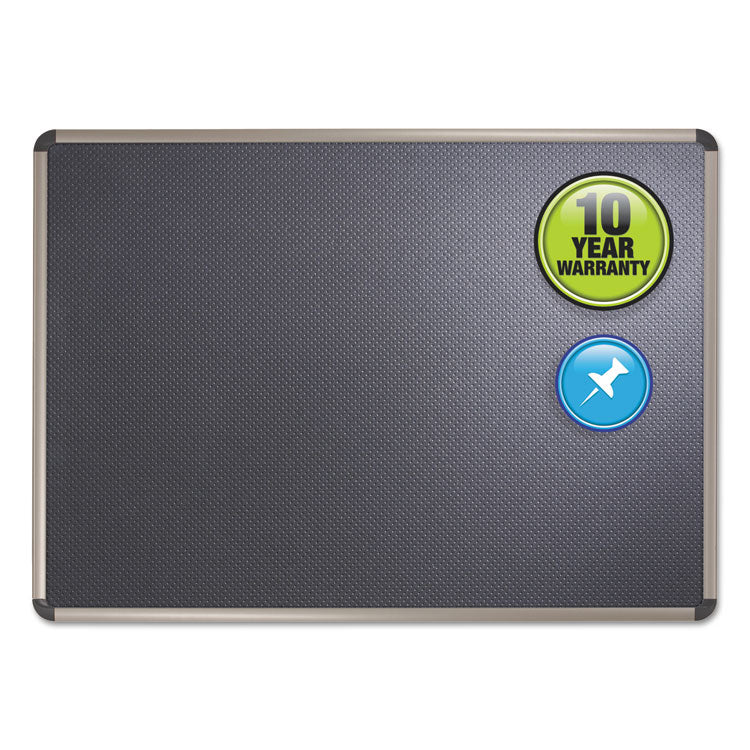 Prestige Euro Style Black Embossed Foam Bulletin Board, 72" x 48", Black Surface, Euro Titanium Finished Aluminum Frame