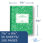 Grade School Ruled Composition Book, Grade 1 Manuscript Format, Green Marble Cover, (50) 9.75 x 7.75 Sheets