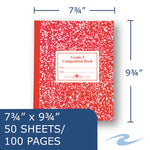 Grade School Ruled Composition Book, Grade 3 Manuscript Format, Red Marble Cover, (50) 9.75 x 7.75 Sheets