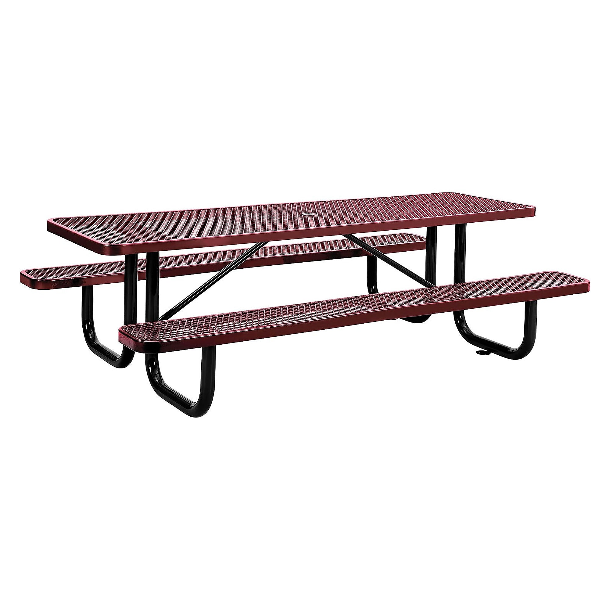 Global Industrial 8' Rectangular Picnic Table, Expanded Metal, Red (277153RD)